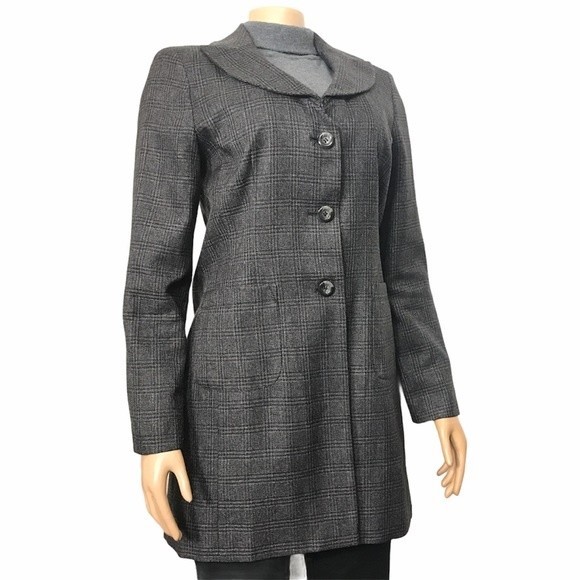 Larry Levine Blazer Glen Plaid Longline patched elbow gray curve Lapel size 10 - Picture 4 of 17